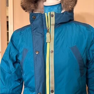 Lands' End Blue Ski Jacket with Fur Trim